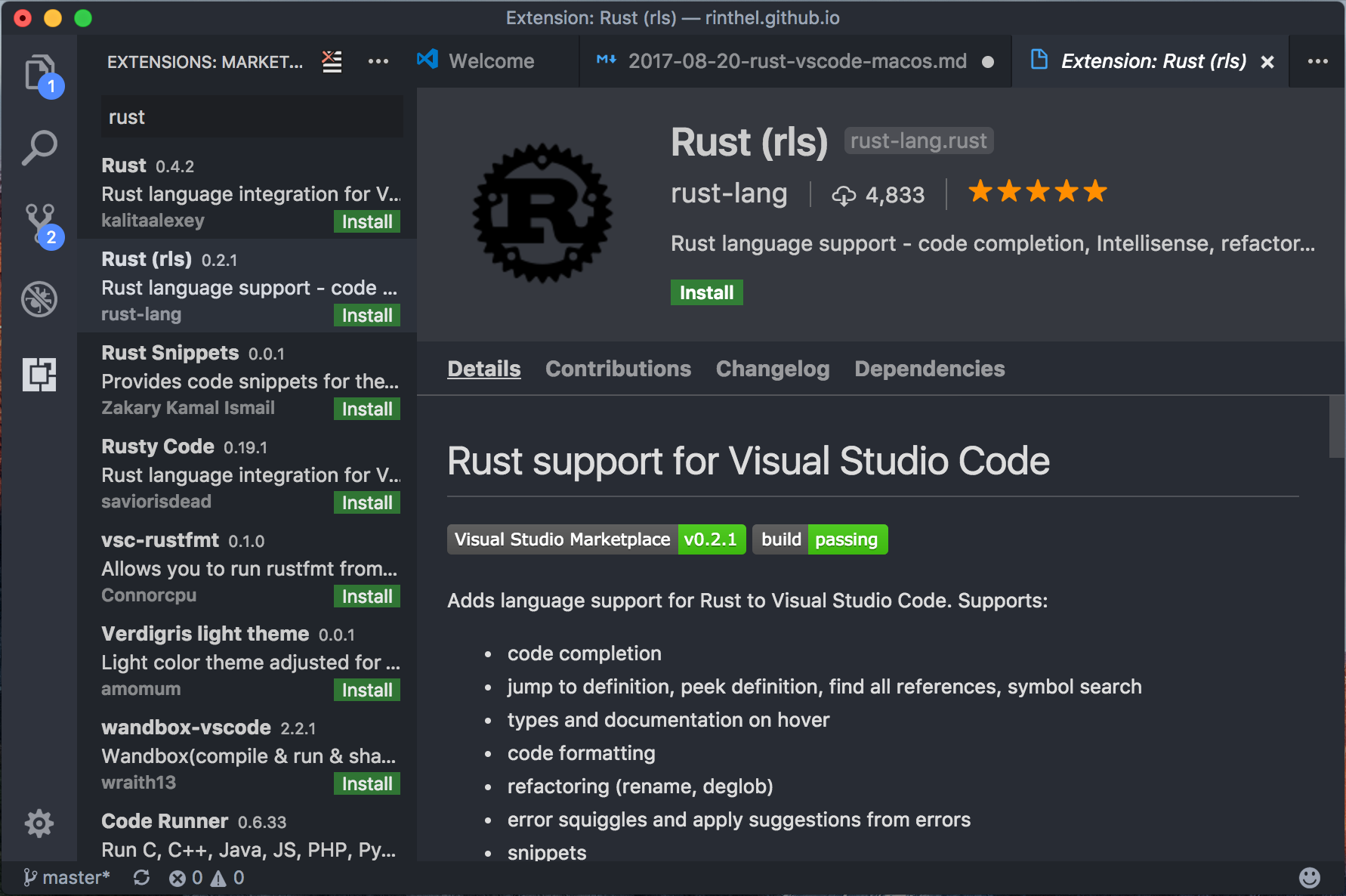 vscode extension - rust rls